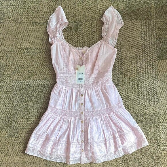BNWT LoveShackFancy Rietta Cotton Lace-Trimmed Pink Babydoll Mini Dress XXS - Picture 1 of 4
